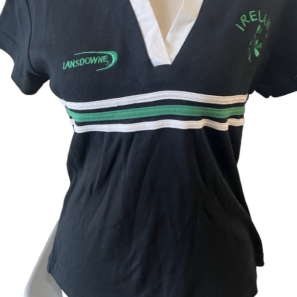 Lansdowne Ireland Women's Top Size 10 Collar V-Neck Black White Green Embroidery - Picture 2 of 11